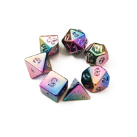 Ensemble de dés en métal électro-plaqué arc-en-ciel, dés polyédriques en métal irisé, dés de jeu de rôle de table, 7 pièces