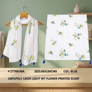 Floral Screen Digital Print Poly Linen Scarf Lightweight Tassel <b>Shawl</b> Soft <b>Wrap</b> for Women - Product Image 1