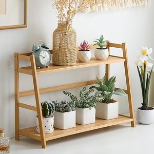 Cây tre đứng giá 2 Tier Chậu hoa hiển thị kệ giá tre gỗ thang cây đứng - Product Image 2