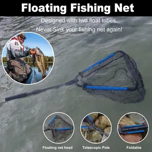 Nouveau Épuisette de pêche flottante en alliage d'aluminium, pliable, télescopique, avec poignée rétractable et filet en nylon, accessoires de pêche en <span class=keywords><strong>mer</strong></span> - Product Image 2