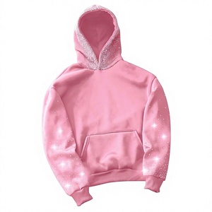 Sweat-shirt à capuche surdimensionné pour homme en polaire avec broderie de pierres précieuses et points de strass - Product Image 2