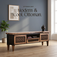 Meuble TV rustique moderne en chêne, console multimédia en bois, unité ottoman, meuble de rangement durable pour salon