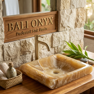 Bali Onyx Oval Hand Wash Vessel Sink Semi Pedestal <b>Basin</b> with 1 Year Warranty Natural Stone Luxury Bathroom - Product Image 1