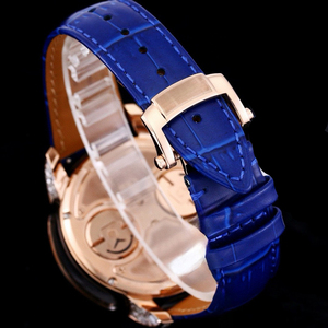 Montre mécanique pour homme Astronomia Tourbillon avec diamant moissanite, cadran globe rotatif, bracelet en cuir bleu, montre-bracelet mécanique - Product Image 4