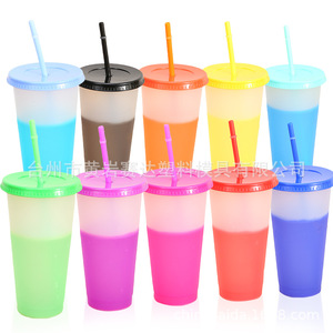 Gobelet en plastique thermosensible changeant de couleur avec couvercle et paille pour les voyages, 16 oz, 24 oz, 710 ml, unisexe - Product Image 3