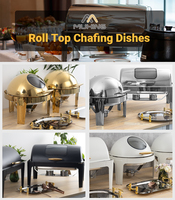 Ensemble buffet rond de chauffe-plats en or de luxe présentoir de chauffe-plats à combustible doré décoratif équipement de restauration de fantaisie pour hôtel