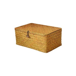 Seagrass <b>Storage</b> Box Rectangle With Lid Desktop Organizer <b>Basket</b> For Makeup And Accessories - Product Image 4