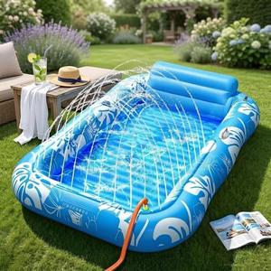 Flotador Inflable para Piscina con Diseño Tropical, con Función de Rociado de Agua Integrada, Balsa de Vinilo Resistente para Jardín - Product Image 1