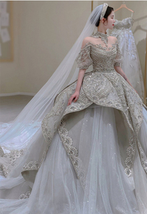 Robes de mariée de style cour de luxe, perles, cristaux, paillettes, robe de mariée à bretelles, longue traîne, robe de mariée pour femmes <span class=keywords><strong>2022</strong></span> - Product Image 3