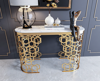 Tables consoles pour meubles de salon table basse de luxe en acier inoxydable doré avec dessus en marbre Table basse d'entrée