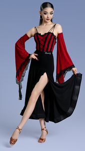 <span class=keywords><strong>Vestido</strong></span> de Danza Moderna para Mujer Adulta, Nuevo <span class=keywords><strong>Vestido</strong></span> de Entrenamiento 2025, <span class=keywords><strong>Vestido</strong></span> de Baile de Salón Estándar Nacional con <span class=keywords><strong>Tirantes</strong></span>, Manga Flotante y Abertura - Product Image 5