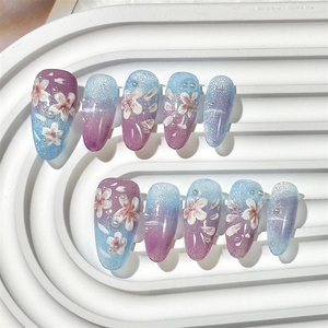 Prix de gros : Ongles artificiels en amande, forme cercueil, très demandés, 10 pièces, 100% <span class=keywords><strong>dessin</strong></span>és à la <span class=keywords><strong>main</strong></span>, à presser, en ABS de haute qualité pour nail art - Product Image 4