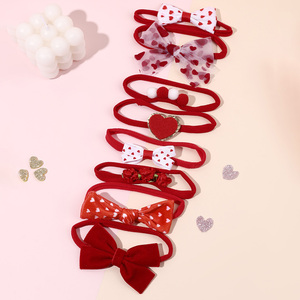 8 pièces/ensemble, nœuds pour cheveux pour filles, accessoires pour cheveux, bandeau élastique en nylon, bandeau rouge pour la Saint-Valentin, pour bébés et tout-petits - Product Image 2