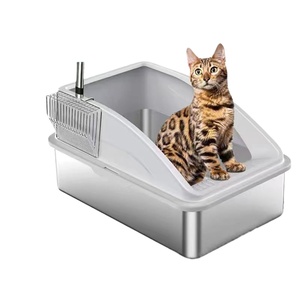 Lettiera per <span class=keywords><strong>Gatti</strong></span> in Acciaio Inossidabile con Coperchio in ABS per Gattini, Extra Large, Facile da Pulire, Semi-chiusa - Product Image 1