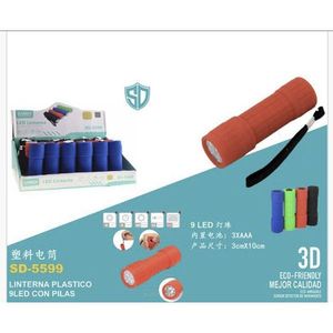 Plastic <b>Flashlight</b> 9LED With Batteries 3XAAA 3cmX10cm Portable Torch For Outdoor Use - Product Image 1