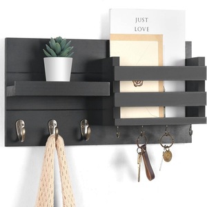 Modern Minimalist Wall-Mounted Wooden Storage Rack with Mail & Key Holder Rectangle Shape Design for Home Wall Decoration - Product Image 1