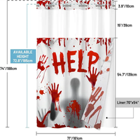 Rideau de douche Halloween en polyester sans crochets avec doublure à clipser, motif sang, imperméable et anti-moisissure pour fêtes et décoration intérieure