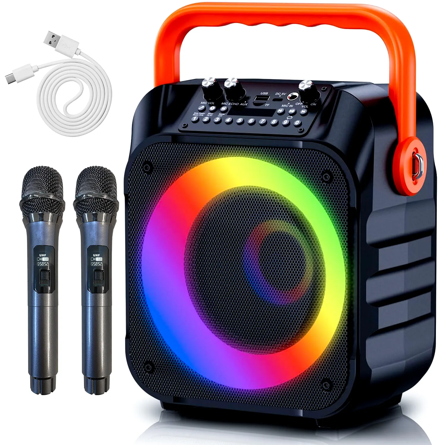 Diskon besar Amazon 2024 mesin Karaoke dengan dua mikrofon nirkabel Speaker Karaoke Bluetooth portabel untuk mixer pesta karaoke