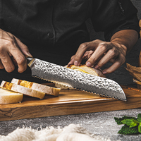 Couteau à pain moderne et affûté pour la cuisine, en acier Damas 67 couches, avec cœur de coupe Aus10 et manche en bois de rose africain