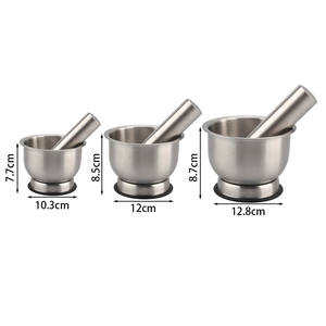 Ensemble mortier et pilon en acier inoxydable de qualité supérieure - Broyeur d'épices robuste, presse-ail, pulvérisateur d'herbes avec base antidérapante - Product Image 6