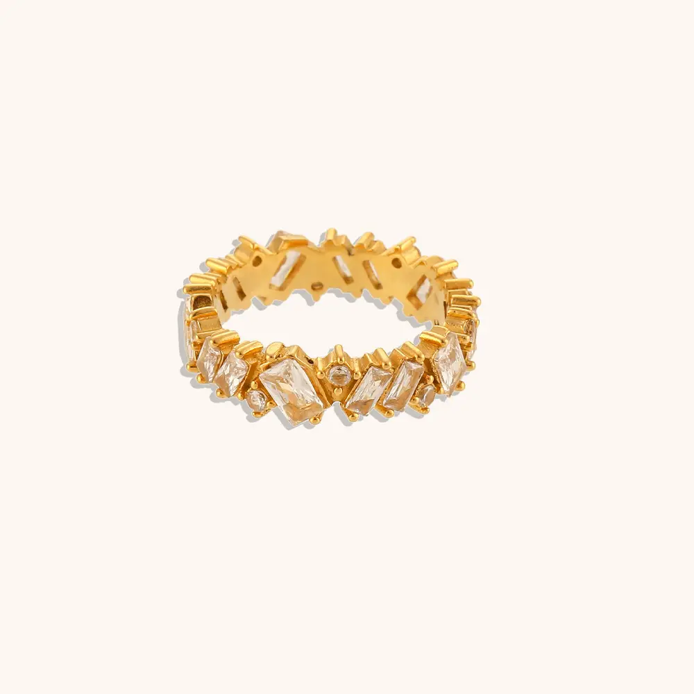 Hot selling marquise zircon ring for women stainless steel plated 18K irregular geometric zirconium ring jewelry