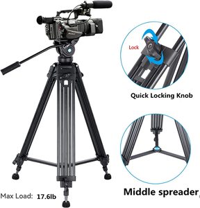 Trépied à amortissement fluide pour <span class=keywords><strong>une</strong></span> réduction de vibrations optimale lors de la prise de vue vidéo et dynamique, avec pieds interchangeables de 29,72 à 70,87 pouces de hauteur - Product Image 5