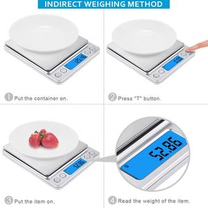 Báscula de Cocina Digital Electrónica de 3 kg y 0.1 g, Funciona con Batería, Plateada, ABS, Acero Inoxidable, Pantalla LCD con Retroiluminación Azul - Product Image 3