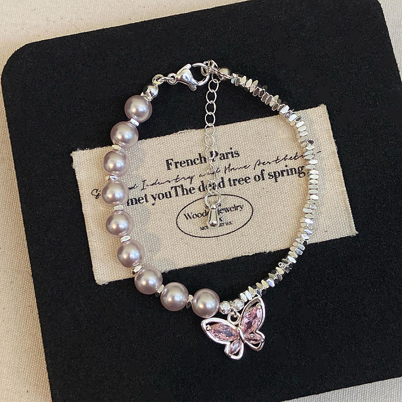 R5112 pulsera de perlas mariposa rosa