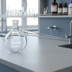 ขวดกลั่นแก้วโบโรซิลิเกต Biolab ขนาด 1000 มล. ปากขวด 26 มม. ปรับแต่งได้ตามความต้องการ ODM/OEM สำหรับการทดลองในห้องปฏิบัติการเคมี - Product Image 3