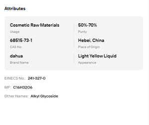 Surfactant APG de qualité supérieure, d'origine végétale |   Alkyl Polyglucoside 68515-73-1 50%-70% Viscosité Légère Surfactant Non Ionique Vert en Vrac - Product Image 6