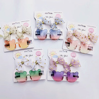 Lunettes de soleil anti-UV mignonnes à motif floral, lot de 3, accessoires pour photos d'enfants, cadeau pour bébés filles, ensemble de lunettes de soleil avec double nœud papillon et bandeau pour cheveux