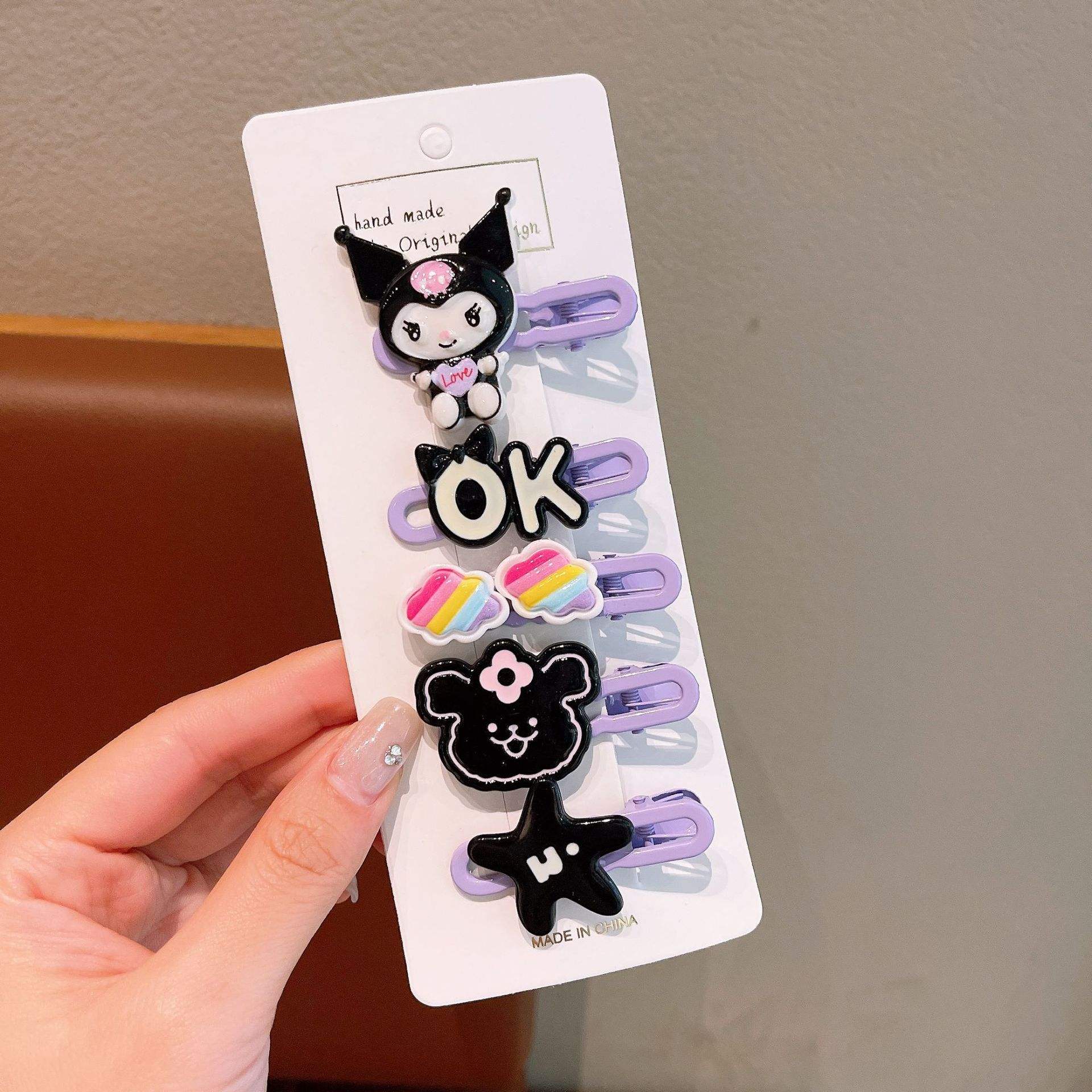 2 Black Kuromi Five - Piece Hair Clip Set Card Pack