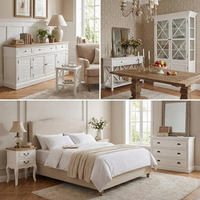 Table de chevet blanche à 2 tiroirs avec plateau en bois clair - Meuble de chevet de style campagne française