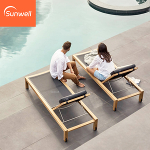 Chaise longue de jardin moderne et portable pour l'extérieur, chaise longue réglable en teck pour projets hôteliers et villas - Product Image 4