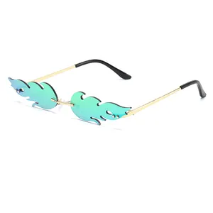 2020 nouveautés lunettes de soleil en forme de flamme sans monture nuances femmes océan lentilles bizarre fête lunettes de soleil