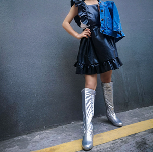 Bottes hautes pour enfants en cuir verni de couleur personnalisée, bottes longues pour filles - Product Image 5