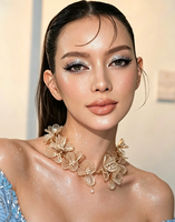 Kalung Choker Bunga Kawat Buatan Tangan XM N531 Warna Champagne, Perhiasan Leher Pernyataan untuk Pengantin Wanita