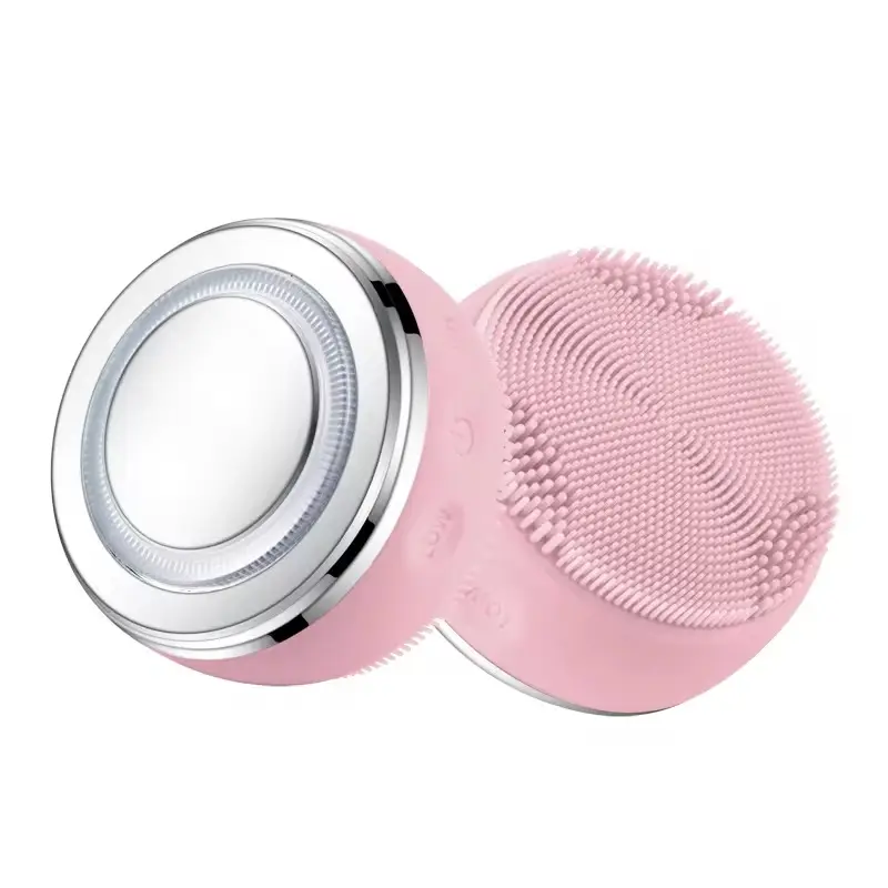 Escova de limpeza facial elétrica de silicone LED Mini EMS, massageador ultrassônico de silicone para rosto, massageador, escova de limpeza facial vibratória sônica