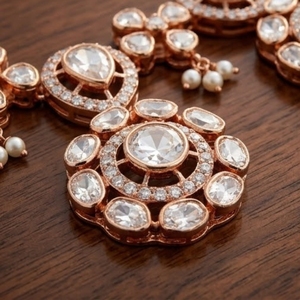 Rose Gold Crystal 925 <b>Silver</b> Jewelry Set With Chain And Floral Design For Wedding Women's Luxury Jewelry - Product Image 4
