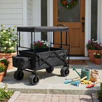Chariot de poussette pliable à quatre roues en acier inoxydable pour extérieur avec toit, idéal pour enfants, courses et outils industriels (OEM)
