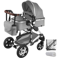 Poussette 3 en 1 avec siège auto de sécurité pour bébé, harnais à 5 points, ceinture de sécurité, modèle pouvant être utilisé en position assise et allongée, avec tissu en lin et en Oxford