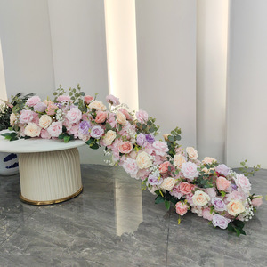 Composition florale artificielle pour centre de table de mariage, mélange de fleurs champagne, lavande et rose, décoration de table romantique et rêveuse - Product Image 1