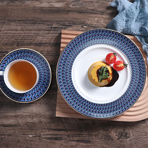 Королевская синяя тонкая костяная фарфоровая тарелка, роскошная Золотая оправа, ресторанная кухонная посуда - Product Image 5