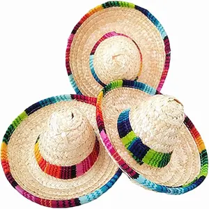 Оптовая продажа, миниатюрная Мексиканская соломенная шляпа для вечеринки, игрушки для домашних животных, собака, кошка, радужная соломенная шляпа ручной вязки, Настольная вечеринка, товары для вечеринки