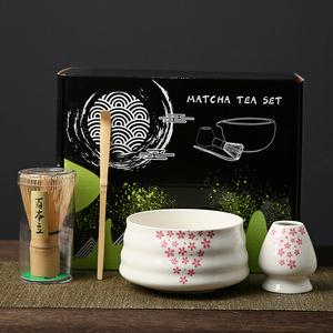 Faible MOQ, kit de 4 pièces, bol à matcha en céramique à fleurs de cerisier, fouet artisanal, ensemble avec boîte cadeau, OEM pour la cérémonie japonaise - Product Image 5