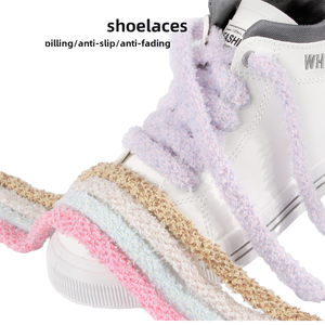 Lacets de chaussures WEGOOODZF 12 mm de large, en polyester épais et duveteux, lacets plats et colorés <span class=keywords><strong>pour</strong></span> baskets en toile, pelucheux et moelleux, paire - Product Image 1