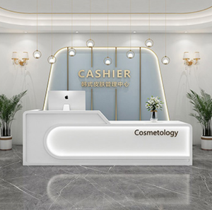 Light Luxury Arc Bar Counter Solid Wood Beauty Salon Cashier Desk Company Reception Desk <b>Small</b> Shop Service Counter - Product Image 6