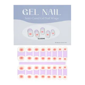French Fingernail UV Gel Nail Sticker 16pcs design Semi Cured Gel Nail Stickers Long lasting