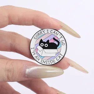 Broche en émail Chat Noir Mignon 'Désolé, je ne peux pas sortir, je suis un chat d'intérieur' et 'Ma vie est soumise aux petits seigneurs poilus', Bijou de revers - Product Image 3