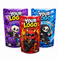 Lot de trois sacs Mylar personnalisés brillants à motif de personnage de dessin animé punk, pochettes verticales à fermeture éclair avec VOTRE LOGO et impression intégrale